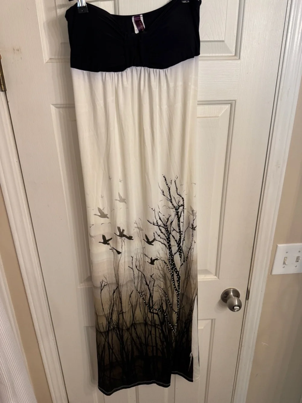 cameo Black and White Strapless Maxi Dress with Bird & Branch Print - Picture 4 of 4